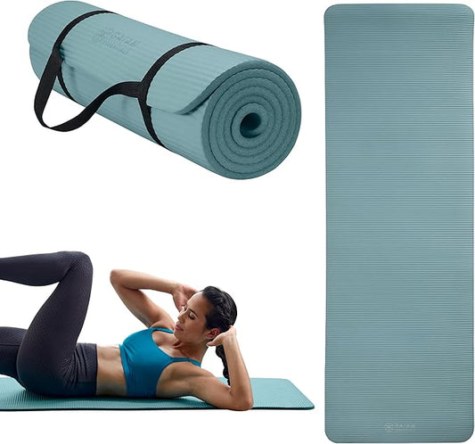 Gaiam Essentials 2/5" Thick (10mm) Yoga & Pilates, Fitness & Exercise Mat with Easy-Cinch Carrier Strap Cushion Support For Fitness and Gym Workouts