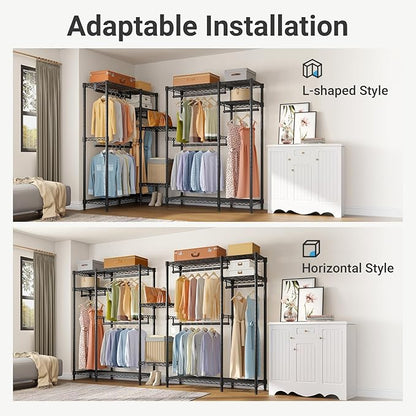 VIPEK V2S Heavy Duty Clothes Rack, Portable Metal Clothing Racks with 4 Tiers Adjustable Wire Shelving & 3 Hanging Rods, Freestanding Wardrobe Portable Closet Rack, Max Load 800LBS, Black