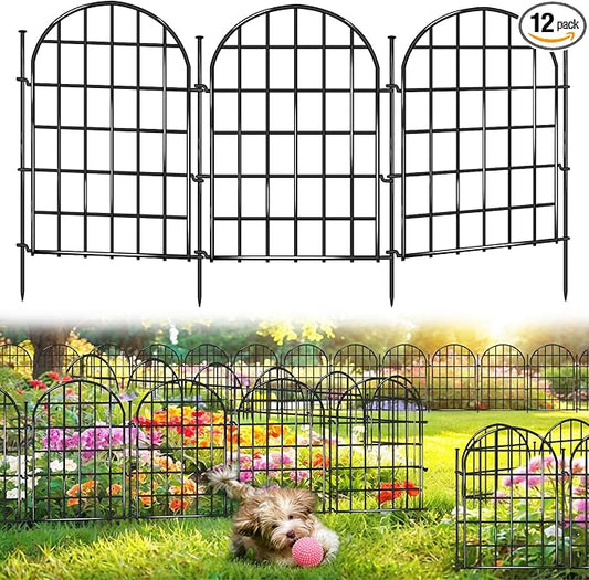 12 Panels Garden Fence, 13.8 ft(L) x 17 in(H) Arched No Dig Fence, Decorative Animal Barrier Fencing with Ground Stake, Rustproof Metal Garden Edging Border for Dog, Rabbit, Outdoor Yard Patio Decor