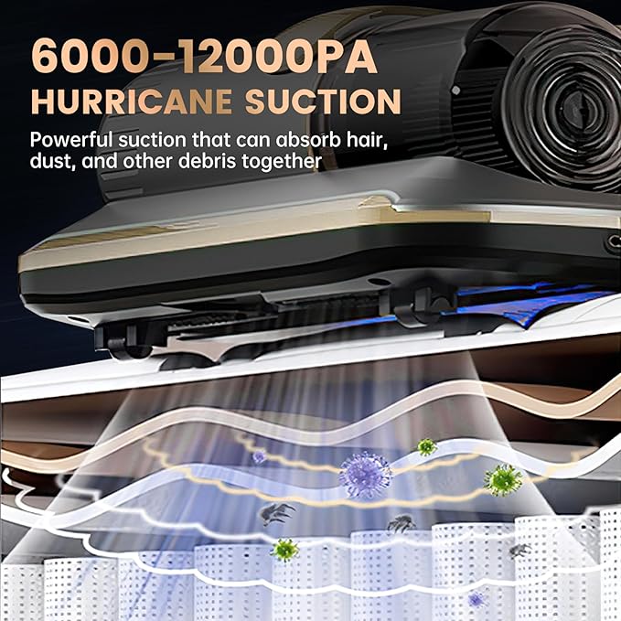 Mattress Vacuum Cleaner, Wireless Handheld Bed Vacuum Cleaner with UV-C Light, HEPA Filter and Ultrasonic Vibration, 12KPa, Suitable for Beds, Sofas, Car Seats, Carpets (Golden)