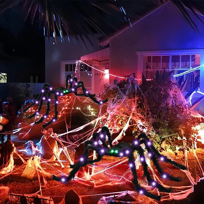 Halloween Spider Decorations 4ft Light Up Giant Spider(2 Pack) with Green Lighted Eyes for Indoor Outdoor Halloween Decorations Yard Party House Décor