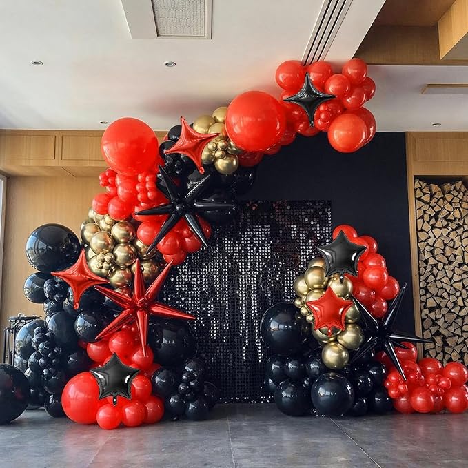 Red Black Star Balloon,16Pcs Star Foil Balloons Set with 22Inch Explosion Spike Cone Balloons and 10Inch Quadrangle Helium Balloon for Birthday Wedding Baby Shower and Halloween Party Decorations