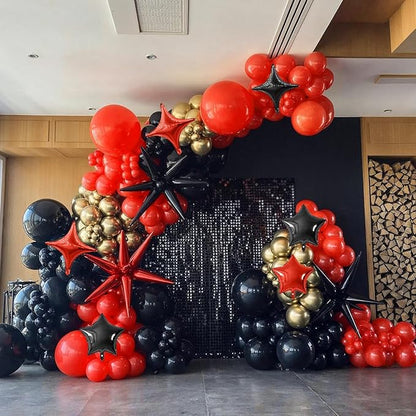 Red Black Star Balloon,16Pcs Star Foil Balloons Set with 22Inch Explosion Spike Cone Balloons and 10Inch Quadrangle Helium Balloon for Birthday Wedding Baby Shower and Halloween Party Decorations