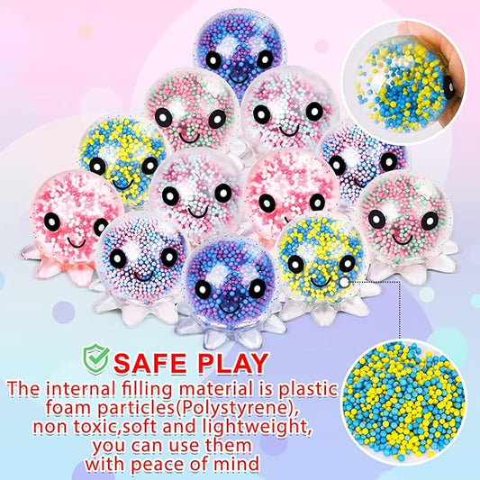 12 Pack Fidget Stress Balls for Adults, Cute Octopus Stress Relief Stress Ball, Bulk Squishy Squeeze Ball Set and Birthday Party Favors