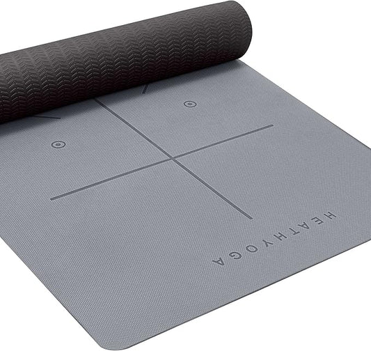 Heathyoga Eco Friendly Non Slip Yoga Mat, Body Alignment System, SGS Certified TPE Material - Textured Non Slip Surface and Optimal Cushioning,72"x 26" Thickness 1/4"