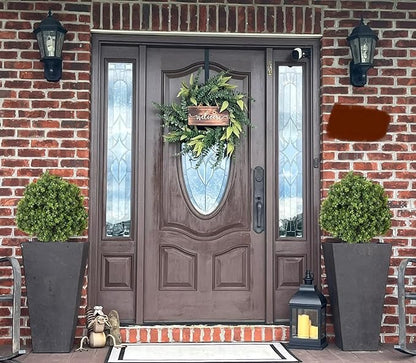THE BLOOM TIMES 2ft Faux Boxwood Plants Outdoor Set of 2, 24" UV-Resistant Artificial Evergreen Topiary Ball, Fake Potted Greenery Shrubs & Bushes for Front Porch Planter, Patio Outside Decor