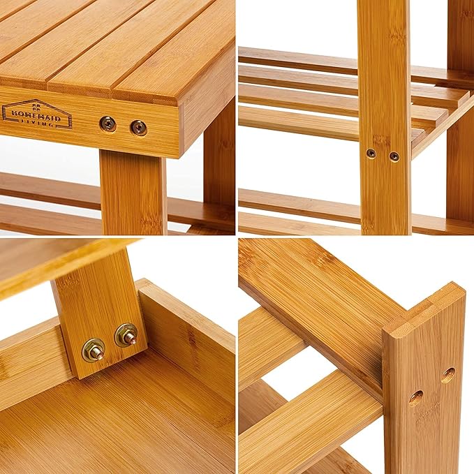 Homemaid Living Bamboo 3 Tier Shoe Rack Bench, Premium Organizer or Entryway Bench, Perfect for Shoe Cubby, Entry Bench, Bathroom Bench, Entryway Organizer, Hallway or Living Room(Natural Bamboo)