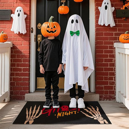 Halloween Door Mat, Halloween Doormat Outdoor Front Door Entrance Absorbent Entry Mat with Non Slip Backing, 24''x36'', Skeleton Black