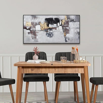 Abstract Wall Art Small Size Black And Gold Wall Decor Framed Home Decoration Artwork Decor Modern Canvas Painting Living Room Decor For Bedroom Office Wall Decor 20"X40"