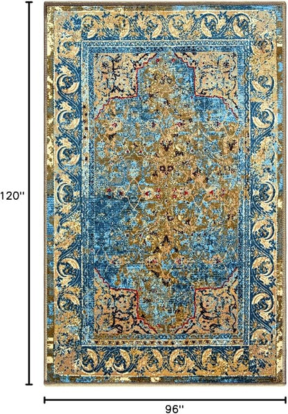 Superior's Designer Non-slip Angeles Area Rug; washable; Digitally Printed, Low Maintenance, Affordable and Fashionable, washable & Green-Beige - 8' x 10'