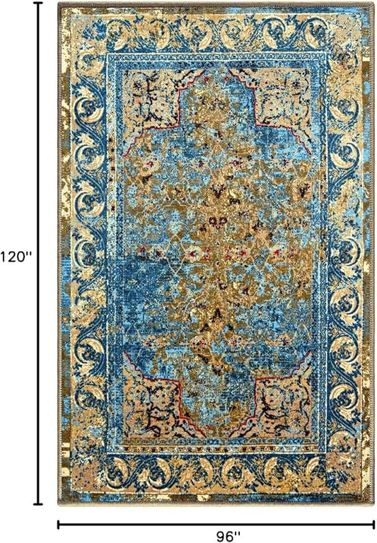 Superior's Designer Non-slip Angeles Area Rug; washable; Digitally Printed, Low Maintenance, Affordable and Fashionable, washable & Green-Beige - 8' x 10'
