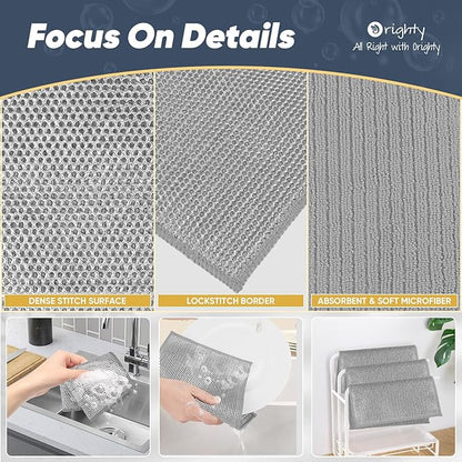 Orighty Multipurpose Wire Dishwashing Rag 12 Pcs, Upgraded Double-Layer Non-Scratch Wire Dish Cleaning Cloths, Reusable Steel Scrubber for Kitchen, Powerful Dishcloth Rag for Cookware, Grey, 7"x8"