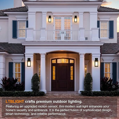 2-Pack Motion Sensor Outdoor Porch Lights, Vintage Black-Gold Dusk to Dawn Exterior Lighting Fixtures, Waterproof Wall Sconces with 3 Modes for House, Yard, Garage, Garden