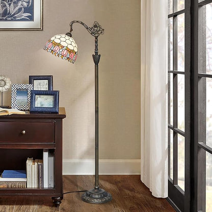 Tiffany Floor Lamp Pink Tulip Stained Glass Gooseneck Floor Light 63 inches Handcrafted Tiffany Style Standing Lamp with Angle Adjustable Lampshade for Reading Working Home Decoration