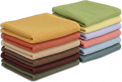 Vintage Vista 100% Cotton Waffle Dish Cloths (Pack of 12) - Dish Rags for Washing Dishes - Reusable & Highly Absorbent Kitchen Towels - Kitchen Rags for Christmas - (12" x 12" - Multicolor I)