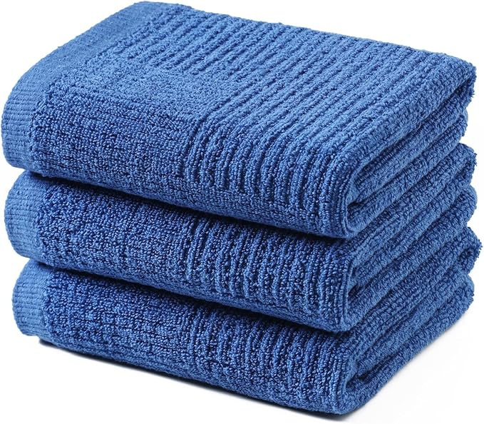 Glynniss Dish Towels for Kitchen, Absorbent Cotton Kitchen Towels for Drying Dishes, Terry Tea Towels for Cleaning Set of 3 (Blue, 16x26)