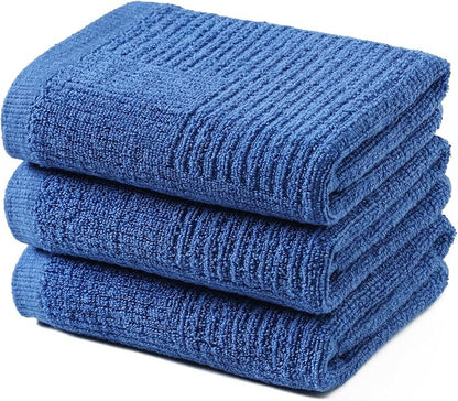 Glynniss Dish Towels for Kitchen, Absorbent Cotton Kitchen Towels for Drying Dishes, Terry Tea Towels for Cleaning Set of 3 (Blue, 16x26)