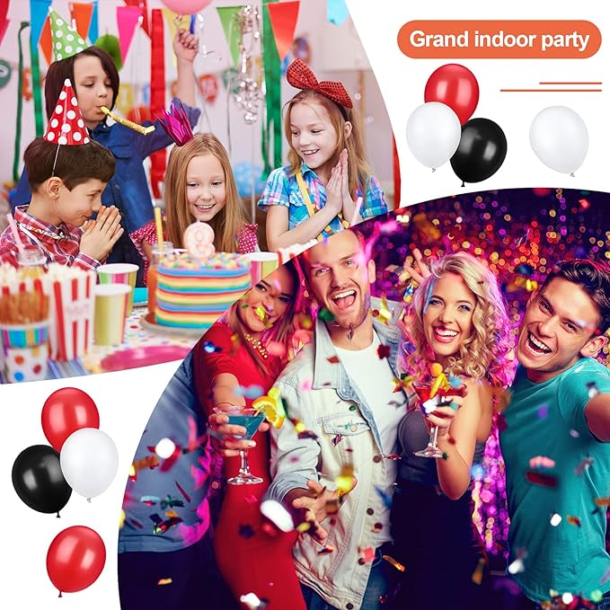 TecUnite 100 Pcs Red Black White Latex Balloons 6.6 Inch Colorful Round Balloons for Wedding Birthday Festival Racing Car Poker Card Party Decoration
