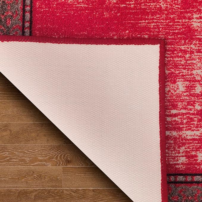 Antep Rugs Alfombras Bordered Modern 2x4 Non-Slip (Non-Skid) Low Pile Rubber Backing Kitchen Area Rug (Red, 2'3" x 4')