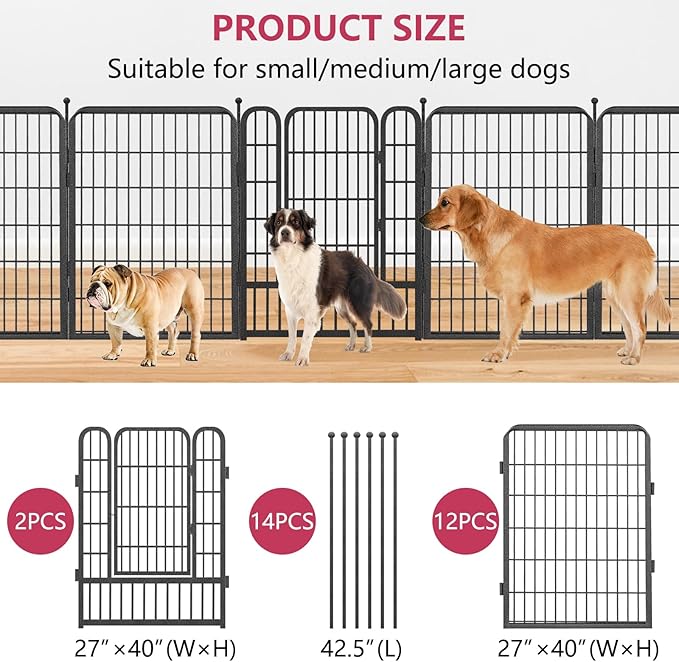 Dog Playpen 40" Height 14 Panels Portable Pet Fence Outdoor for Yard Indoor Dog Pen Puppy Playpen Indoor for Medium/Small Animals, Heavy Duty Pet Pen for RV, Camping, Yard