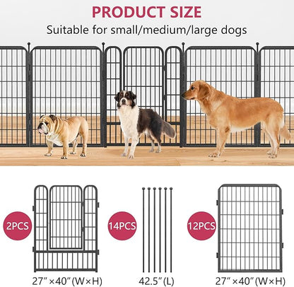 Dog Playpen 40" Height 14 Panels Portable Pet Fence Outdoor for Yard Indoor Dog Pen Puppy Playpen Indoor for Medium/Small Animals, Heavy Duty Pet Pen for RV, Camping, Yard