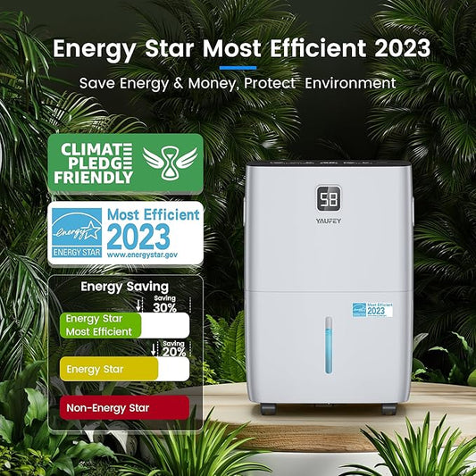 Yaufey 120 Pints Energy Star Dehumidifier for Home, Basement and Large Room up to 6000 Sq. Ft., with Drain Hose, Timer, Intelligent Humidity Control and Large Water Tank
