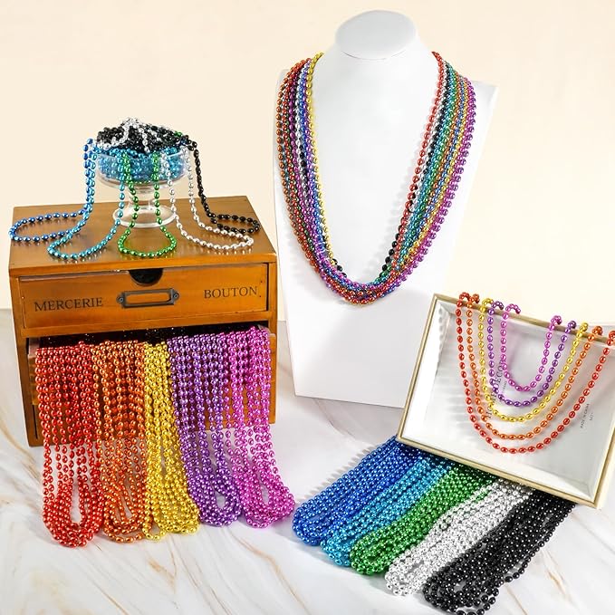 SHAOQINLIN 100 PCS Mardi Gras Beads, 10 Colors Party Beads 30.5 Inch Colorful Oval Beaded Necklaces for Mardi Gras, St. Patrick's Day, Christmas, Carnival Party
