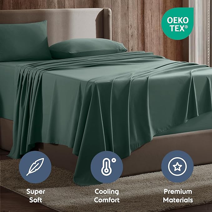 Nestl Split King Sheet Set - 1800 Ultra-Soft Microfiber Bed Sheets - Double Brushed - Deep Pockets - Easy Fit - 5 Piece Set - Bed Sheets & Pillowcases (Split King, Forest Green)