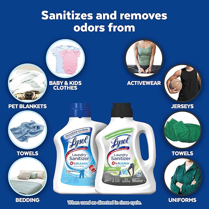 Lysol Sport Laundry Sanitizer Additive, Sanitizing Liquid for Gym Clothes and Activewear, Eliminates Odor Causing Bacteria, 90oz