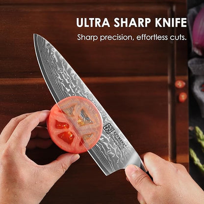 KEEMAKE Chef Knife, 8 Inch Damascus Kitchen Knife, 67 Layers Damascus Steel Knife with Japanese VG10 Core, Razor Sharp Chefs Knife with Ergonomic G10 Handle for Meat Vegetable