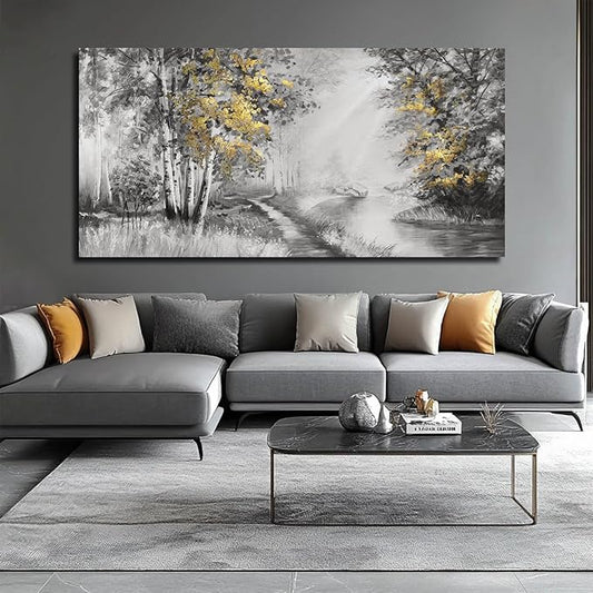 SOUGUAN Wall Art for Bedroom Forest Canvas Art Hand Painted Artwork Gold Plant Pictures for Living Room Office Home Decoration 30x60 Inch