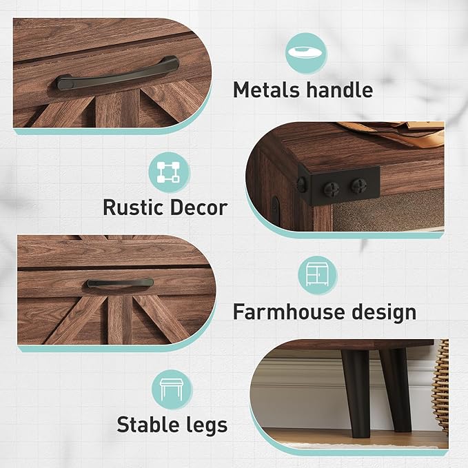 Vabches Shoe Storage Cabinet with 2 Flip Drawers,Freestanding Narrow Shoe Organizer with Open Storage,Hidden Slim Shoe Rack Cabinet for Entryway,Dark Walnut (2 Pack)