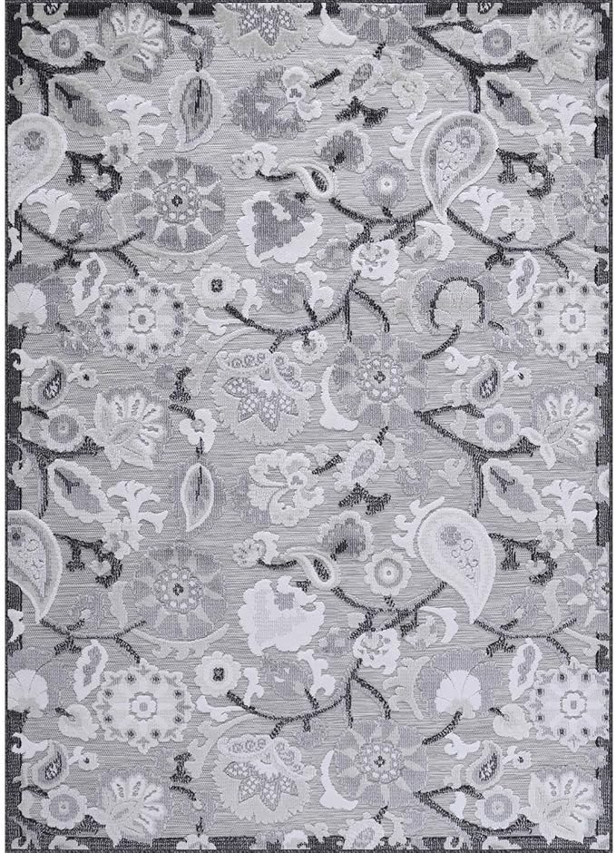 Floral Indoor Outdoor Rugs 8x10 Large Area Rug for Living Room, Patio Decor, Kitchen, and Entryway Rug, Washable Stain Resistant Outside Carpet Gray 8 x 10
