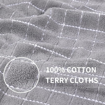 Homaxy 100% Cotton Terry Kitchen Towels(Mixed Color, 13 x 28 Inches), Checkered Designed, Soft and Super Absorbent Dish Towels, 4 Pack