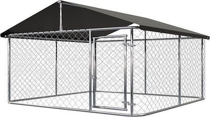 Petonly Outdoor Dog Enclosure Heavy Duty Dog Kennel House Mesh Dog Big Cage Pet Kennel Steel Fence with Secure Lock (79”x 79”)