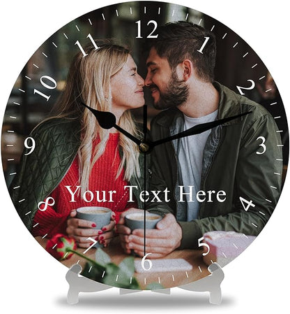 Custom Family Wall Clock with Photo Text, Personalized Picture Wall Clocks for Living Room Decor Customized Gift for Christmas Birthday Anniversary Wedding Valentine's Fits Kitchen Bathroom