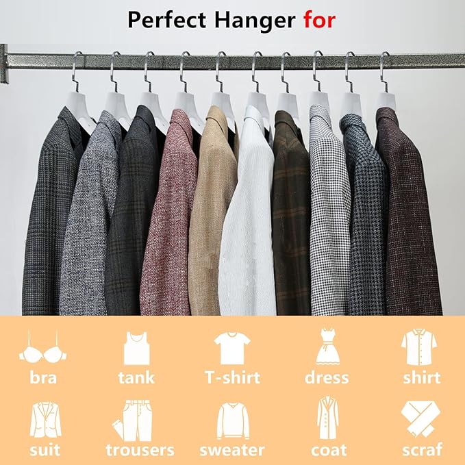 DEDU Suit Hangers for Men 6 Pack, White Coat Hangers Extra Wide Non Slip Width 17.7", Thick Plastic with Pants Bar & Metal Hook