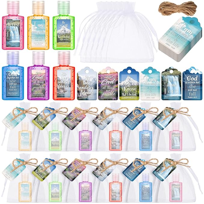Frienda 24 Set Christian Hand Sanitizer Gift Religious Travel Size Hand Sanitizer Church Bible Verse Mini Bulk Thank Christian Gift for Women Teacher Coworker Team Christmas Party Favor Bag Stuffer