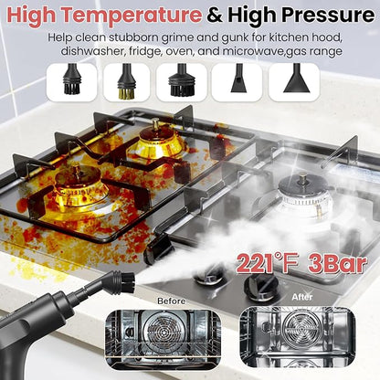 Handheld Steam Cleaner for Home, 2500W High Pressure Steam Cleaner for Car Detailing, 3 Steam Levels, 1600Ml Tank, High Heat Steamer for Bed Bugs, Couch, Furniture, Kitchen, Bathroom, Floors