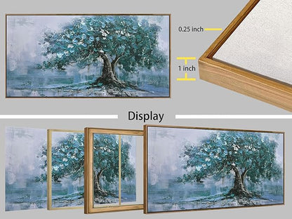 Ardemy Framed Tree Canvas Wall Art for Living Room Teal Tree of Life Landscape Bedroom Pictures Wall Decor Nature Paintings Artwork for Walls Home Office Dining Room Kitchen 40"x20"