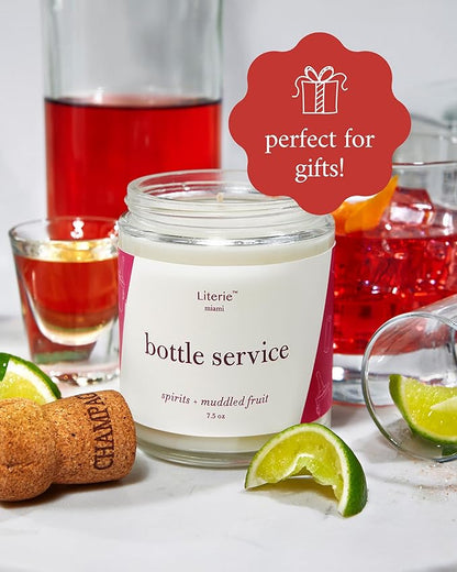 Literie Miami Inspired Scented Candle: Bottle Service - Spirits & Muddled Fruit Scent, 7.5oz, 40 Hour Burn, Vegan Soy & Coconut Blend Candle for Home Decor, Gift for Women & Men