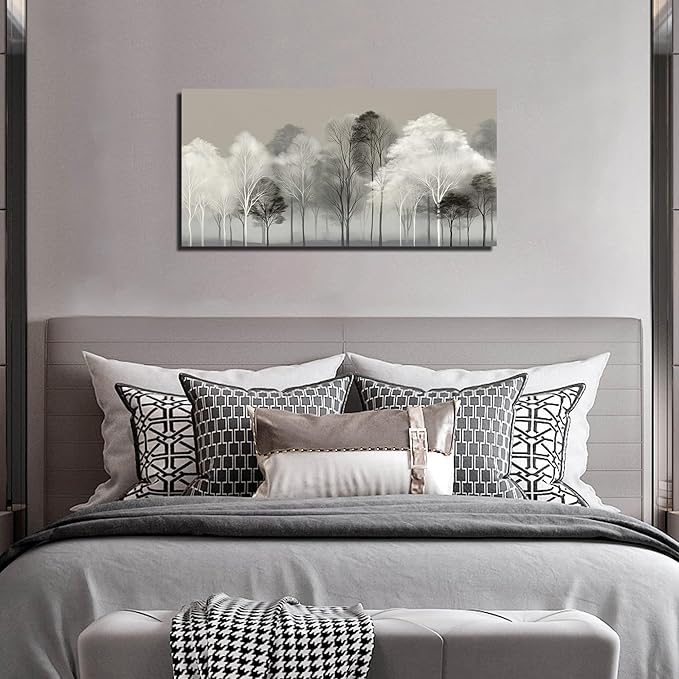 Prepeyssee Black and White Tree Wall Art for Living Room Large Landscape Modern Artwork Gray Forest Picture for Bedroom Home Office Ready to Hang 20x40 Inch