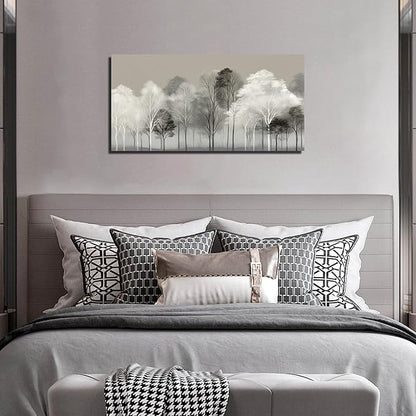 Prepeyssee Black and White Tree Wall Art for Living Room Large Landscape Modern Artwork Gray Forest Picture for Bedroom Home Office Ready to Hang 20x40 Inch