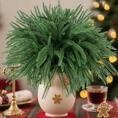 12 Pcs Artificial Pine Branches - 19 Inch Real Touch Norfolk Pine Stems - Faux Christmas Greenery Stems for Vase Centerpiece Home Indoor Outdoor Xmas Decorations