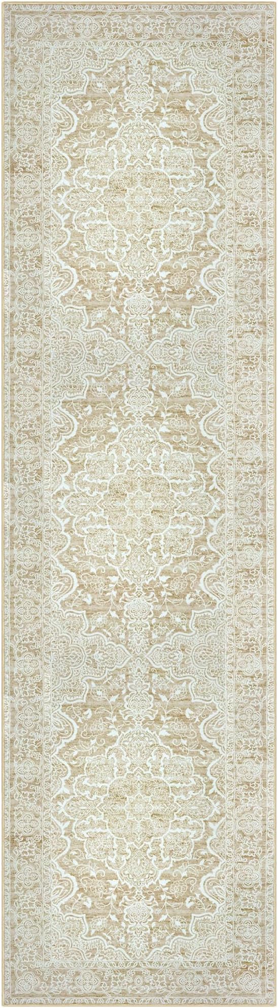 KUTA Hallways Runner Rug 2x8 Beige Yellow, Vintage Floral Kitchen Rugs Non-Slip Washable Ultra Soft Printed Retro Distressed Flower Carpet Entryway Runers for Bedroom Nursery Hallways