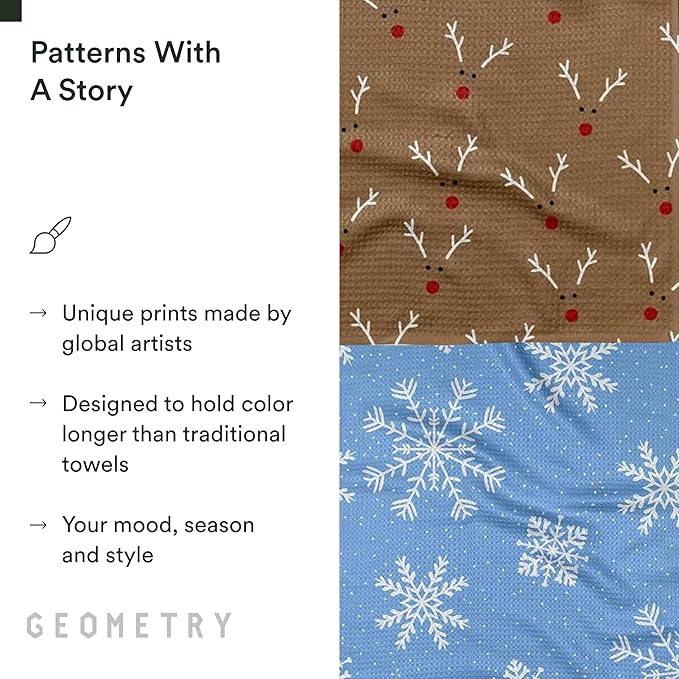GEOMETRY Christmas Kitchen Towels - Quick Dry Microfiber Cloth Dish Towels for Kitchen Drying - Premium Quick Dry Towel, 2-Pack Set (Reindeer Rendevous + Frosty (Frosty Fun)