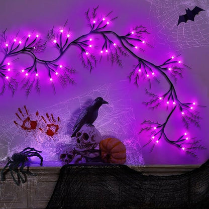 9 Ft 54 LED Halloween Willow Vine Twig Decor Garland Waterproof Battery Operated Halloween Decorations for Home Wall Mantle Fireplace Decor