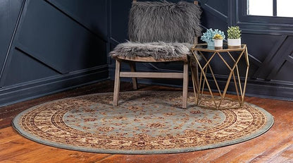 Rugs.com Aditi Collection Rug – 6' Round Light Blue Low Rug Perfect for Kitchens, Dining Rooms