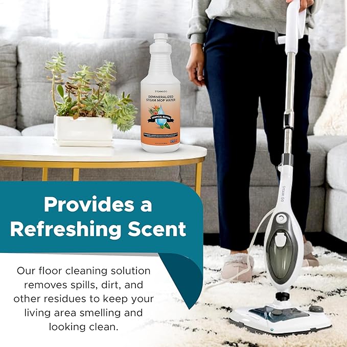 Steam & Go Demineralized Water Cleaning Solution for Floor & Multi-Surface Steam Cleaners - Compatible for All Steam Mops - Tropical Bloom Scent, 32 oz