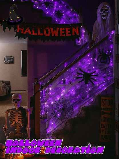 Halloween String Lights Battery Operated with Auto Timer, 33FT 100 LED Waterproof LED Purple String Lights with 8 Modes, Fairy Twinkle Light for Indoor & Outdoor Party Bedroom Halloween Decorations